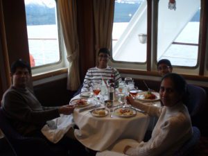 Family eating meal on Antarctic cruise