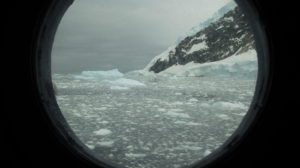 Antarctic sea through porthole