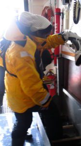 Woman washing winter shoes