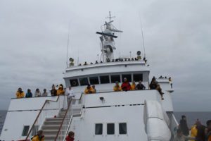 Many passengers on cruise deck looking
