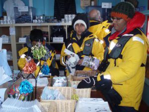 Family shopping at Antarctic gift shop
