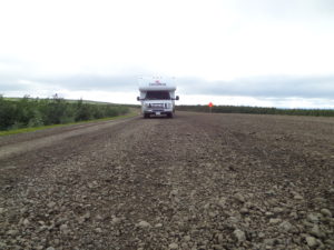 Caravan on Yukon gravel road