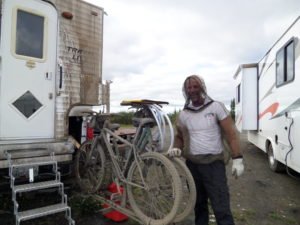 Man wearing mosquito net