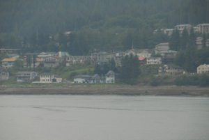 Houses on shore of Alaskan ocean