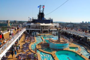 Cruise ship's upper deck showing pool area